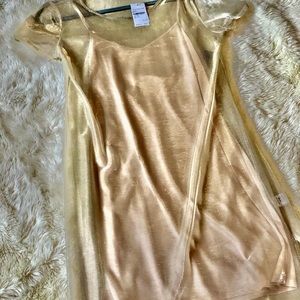 Gold shimmer dress with champagne slip
